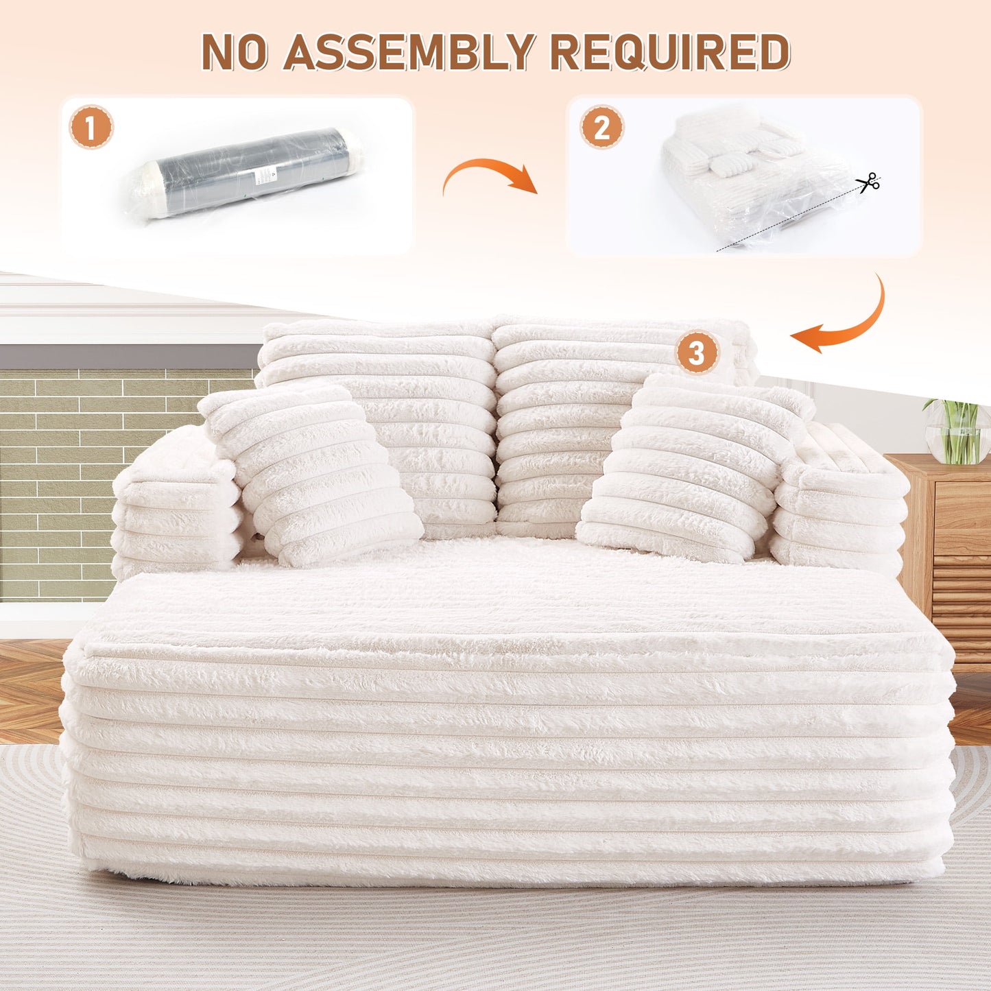 Muumblus Oversized Chaise Lounge Chair Indoor Furniture, No Assembly Required, Plush Corduroy Upholstered Sofa Bed Cozy Sleeper Couch for Living Room, Bedroom