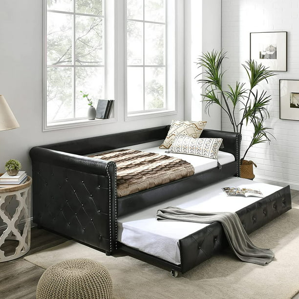 Daybed with Trundle, Muumblus Modren Kids Adult Pull Out Sofa Bed for Bedroom & Living Room