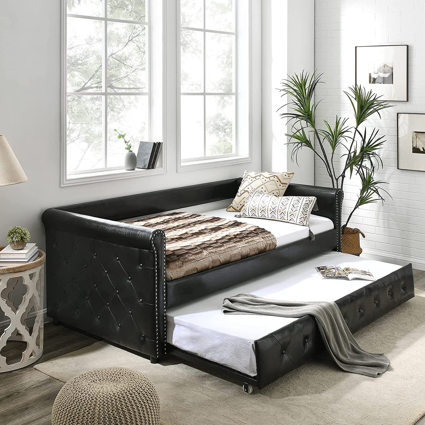 Daybed with Trundle, Muumblus Modren Kids Adult Pull Out Sofa Bed for Bedroom & Living Room