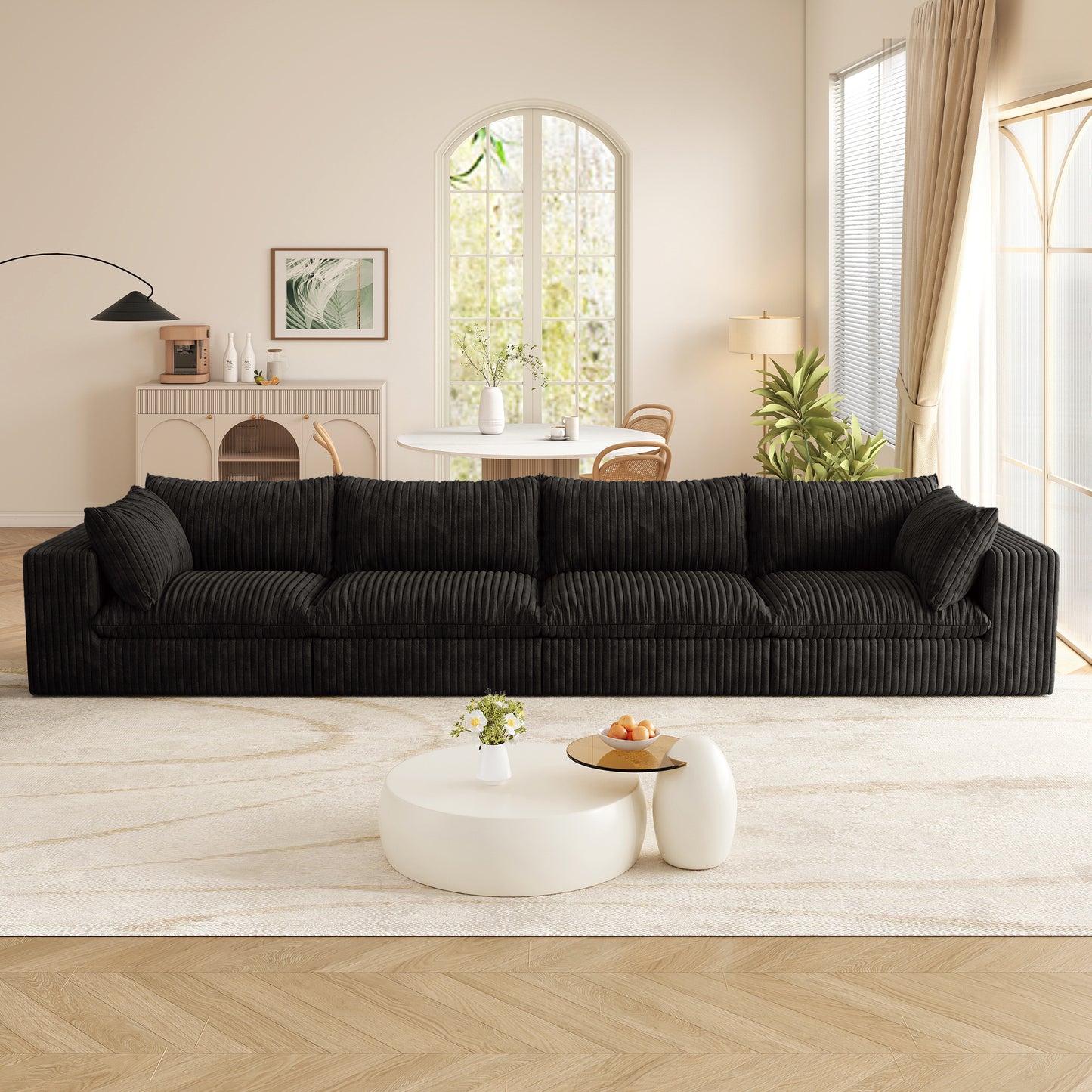 Muumblus 78" Oversized Boneless Loveseat Sofa, No Assembly Deep Seat Plush Corduroy Cloud Couch, Sleeper Sofa for Living Room, Black