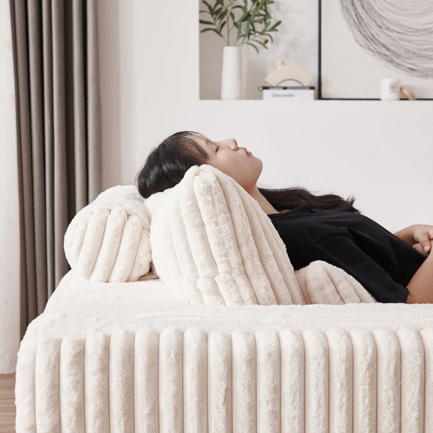 Muumblus Oversized Chaise Lounge Chair, No Assembly Required, Corduroy Sleeper Sofa Bed for Living Room, Beige
