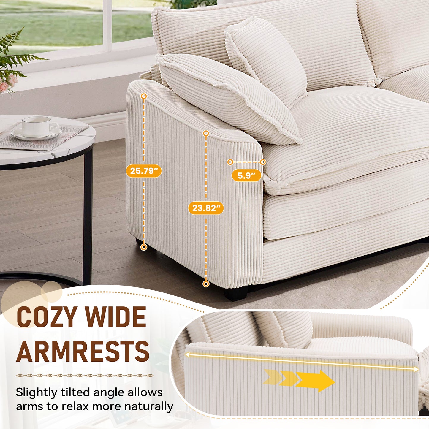 Muumblus 46" Indoor Lounge Chair with Ottoman, Corduroy Cozy Accent Armchair for Living Room, Beige