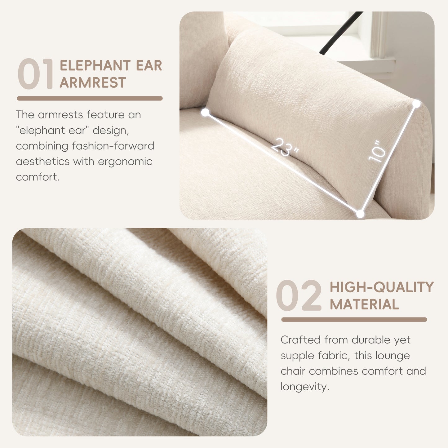 Muumblus Accent Armchair with USB & Phone Stand, Lounge Chair with Storage Ottoman, Indoor Chaise Lounge, Cozy Single Sofa for Living Room, Apt, Beige Chenille