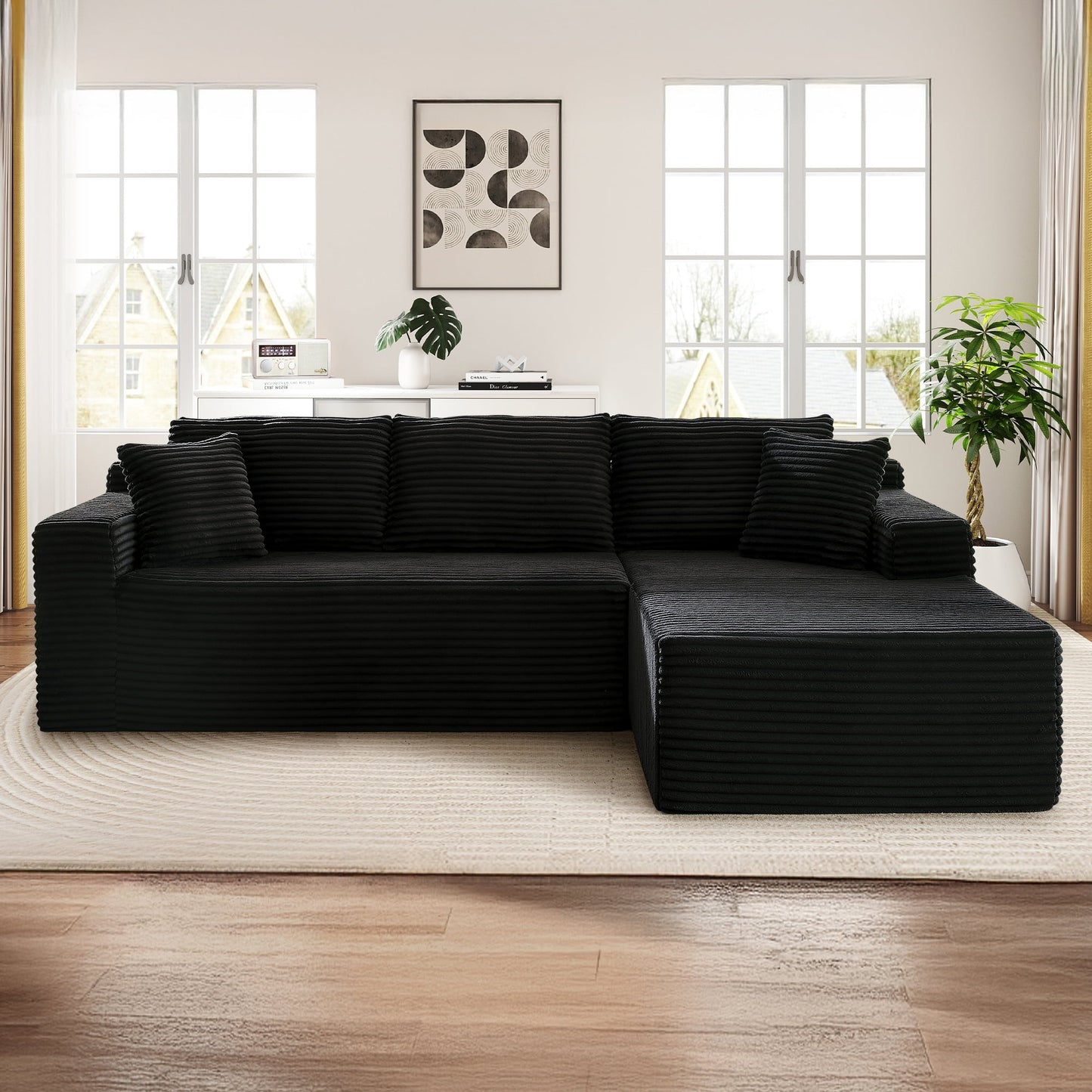 Muumblus Modular Sectional Sofa, Oversized L-Shape Cloud Couch, Modern Corduroy Sleeper Couches for Living Room, No Assembly Required