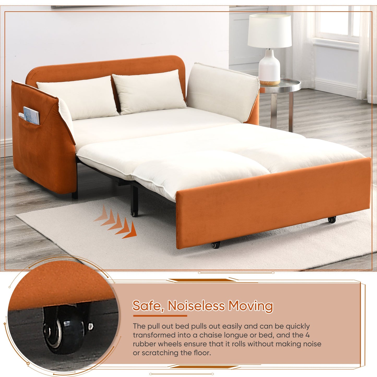 Muumblus 57" Pull Out Sofa Bed, Convertible Adult Sleeper Sofa Bed with Cushions&Throw