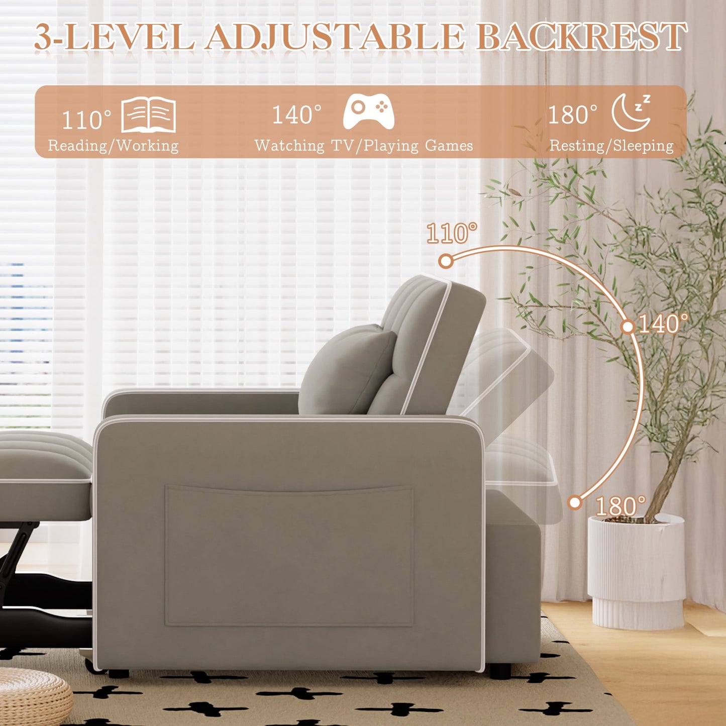 Muumblus Sleeper Sofa Chair Bed, 3-in-1 Convertible Sofa Chair