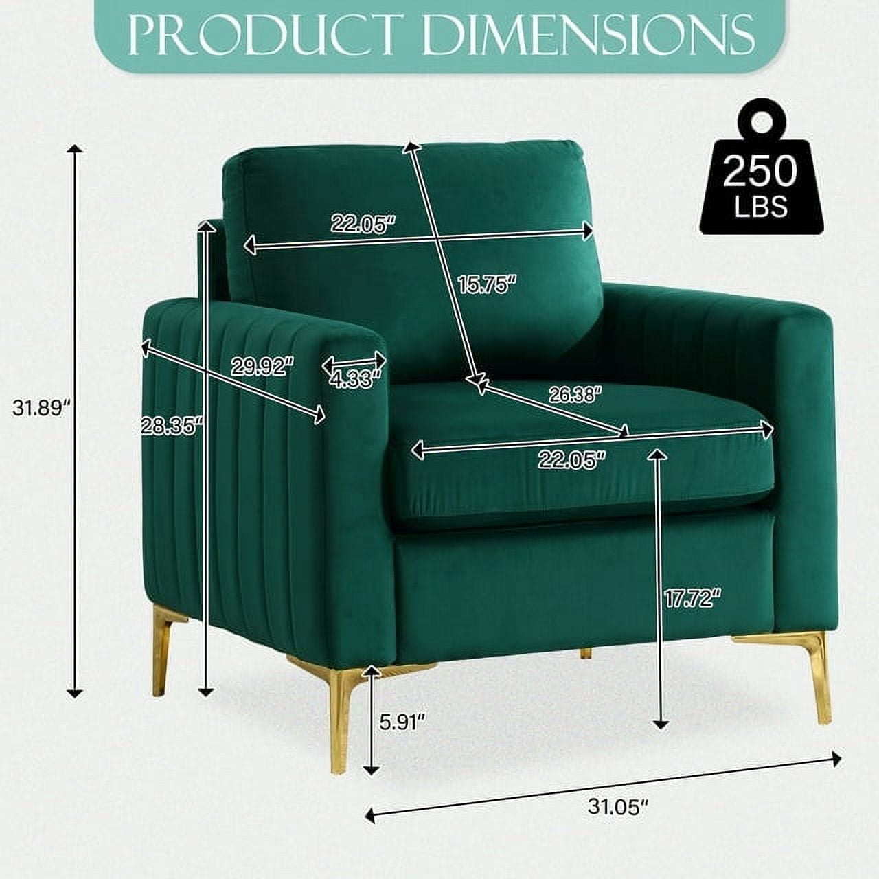 Muumblus 3 Pieces Velvet Living Room Furniture Sets, Modern 1 Seater Sofa Chair and 2 Seater Loveseat Sofa and 3 Seater Sofa Couch, Green