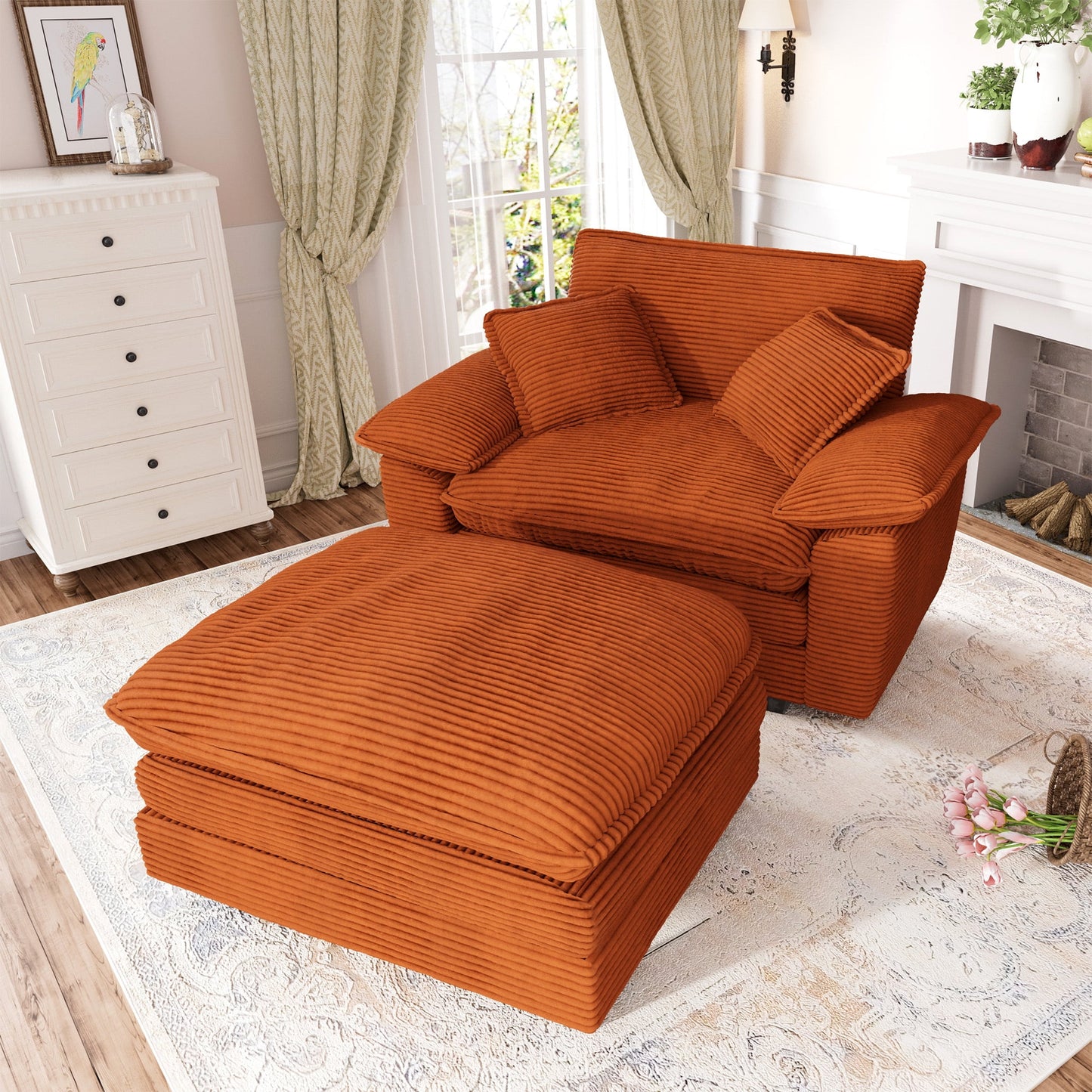Muumblus Oversized Accent Chair with Ottoman, 48" Indoor Chaise Lounge Cloud Sofa Reading Armchair for Modern Living Room, Bedroom
