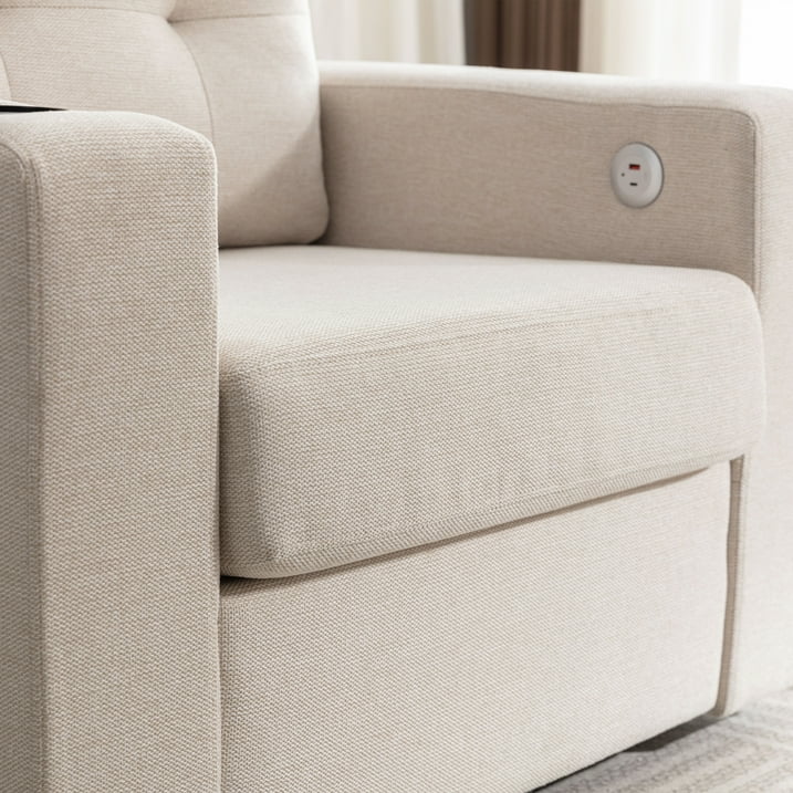 Muumblus Oversized Swivel Accent Chair for Living Room Bedroom, Leisure Single Sofa Armchair with USB Charging Port and Cup Holder, Beige Fabric
