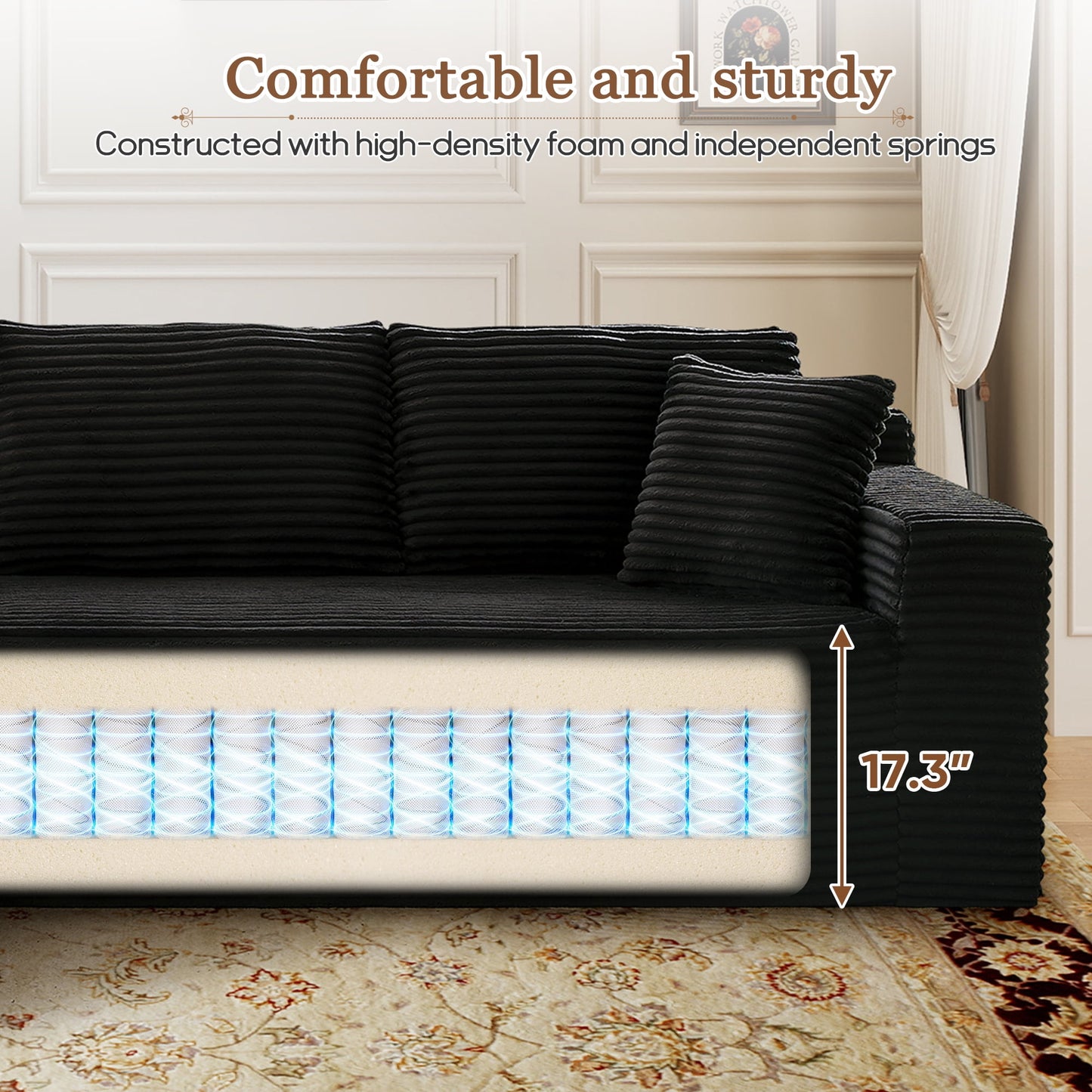 Muumblus Modular Sectional Sofa, Oversized L-Shape Cloud Couch, Modern Corduroy Sleeper Couches for Living Room, No Assembly Required