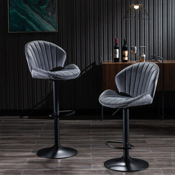 Bar Stools Set of 2, Muumblus Morden Velvet Counter Bar Height Stools with Shell Back, Adjustable 360 Degree Swivel Bar Chairs for Home, Kitchen Island