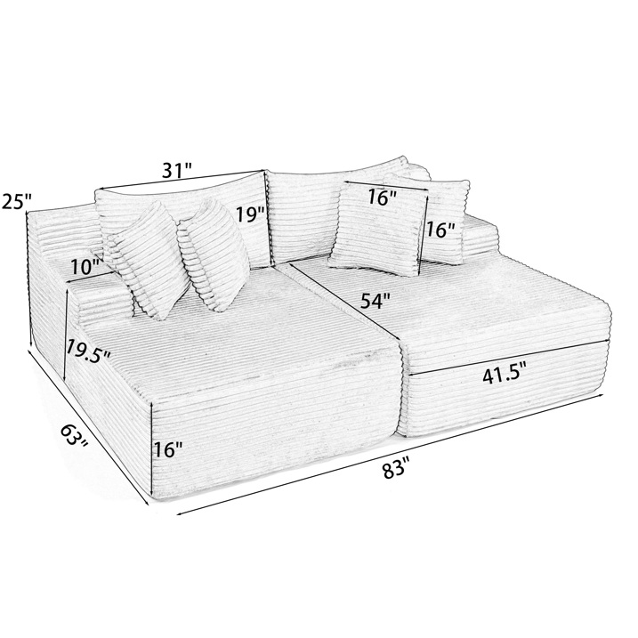 Muumblus 83" Oversized Double Chaise Lounge Chair Indoor, Modern Boneless Plush Corduroy Upholstered Modural Sectional Sleeper Cloud Couch for Living Room Apartment