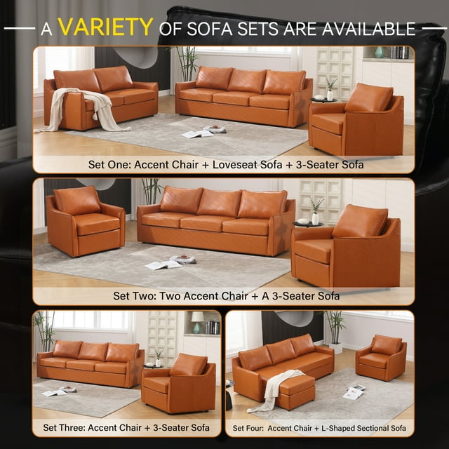 Muumblus 30.7"W Modern Mid-Century Faux Leather Single Sofa Accent Chair for Living Room, Brown