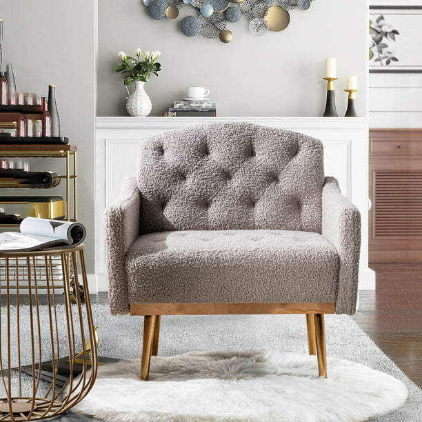 Muumblus Modern Accent Chair, Upholstered Single Sofa Chair Sherpa Arm Chair for Living Room and Bedroom