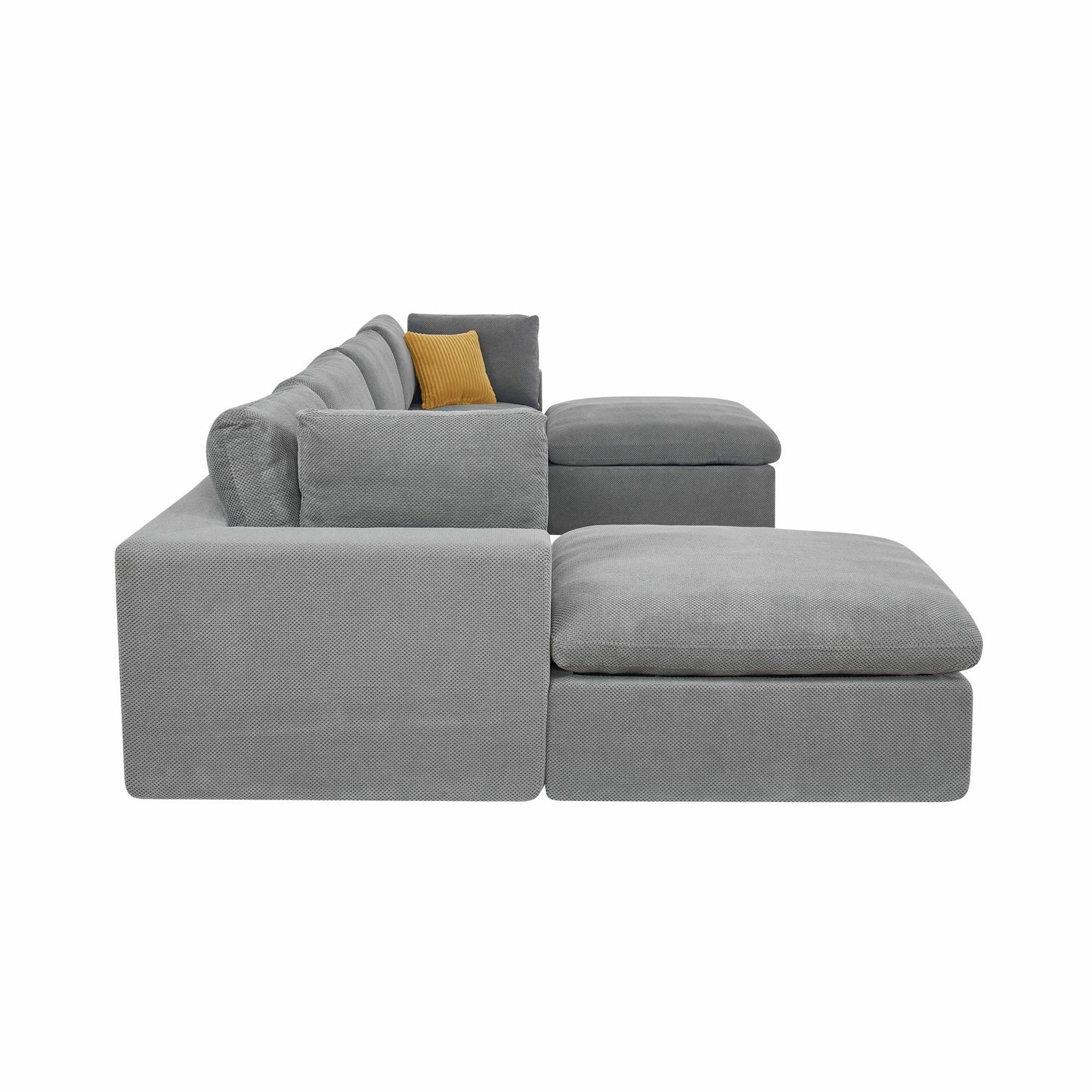 Muumblus 160" Oversized Modular Sectional Sofa with 2 Movable Chaise Ottomans, U-Shaped Boneless Cloud Couch for Living Room, Light Gray