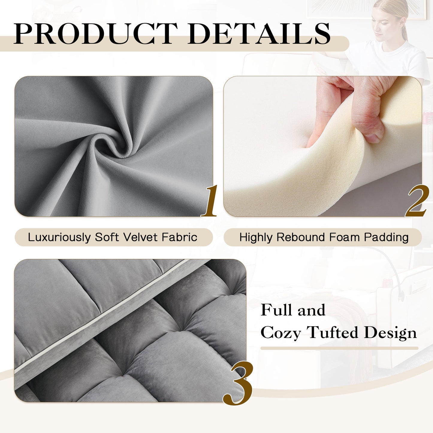 Muumblus 3-in-1 Convertible Futon Sofa Bed, Loveseat Sleeper with Phone Stand, USB, Gray Velvet