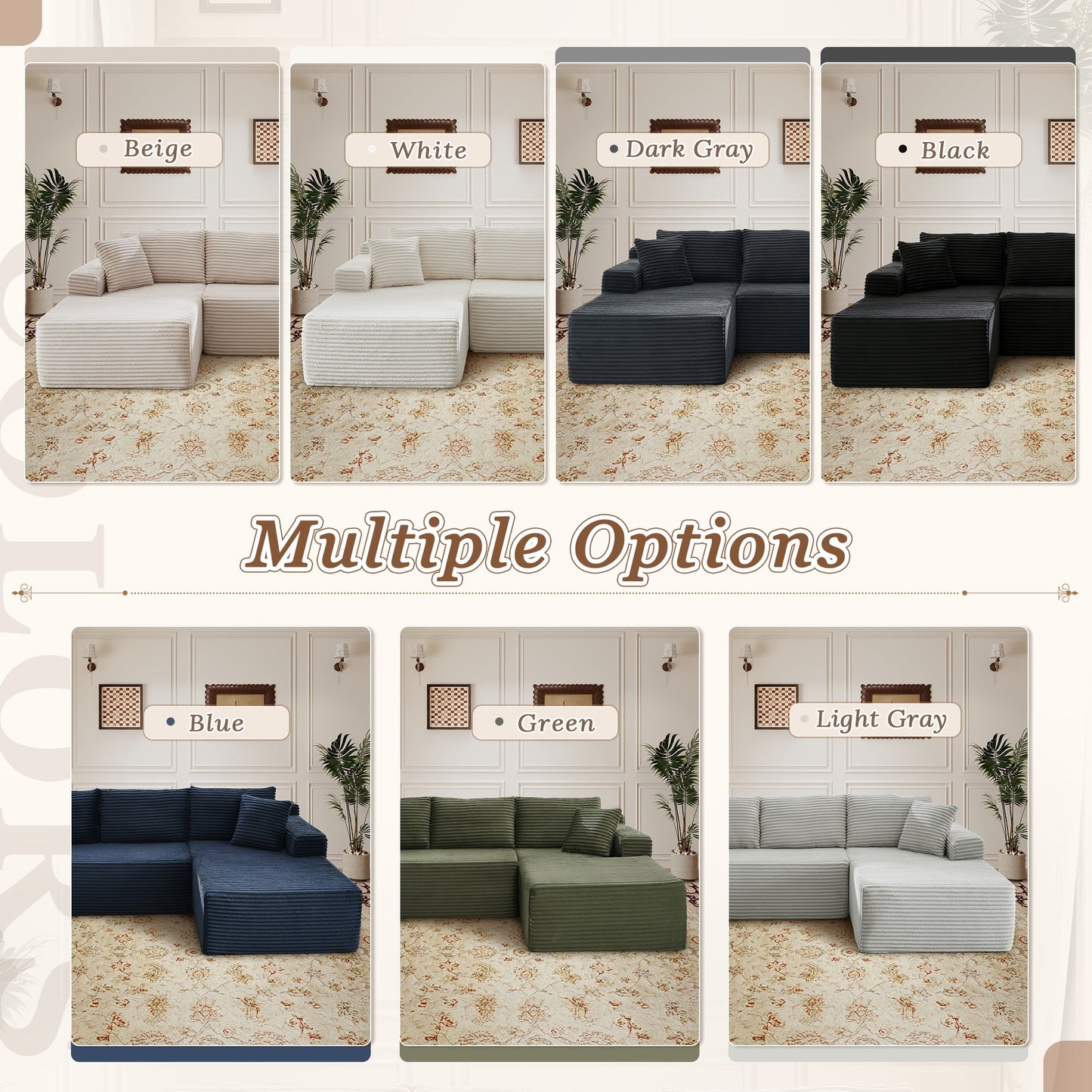 Muumblus Modular Sectional Sofa, Oversized L-Shape Cloud Couch, Modern Corduroy Sleeper Couches for Living Room, No Assembly Required