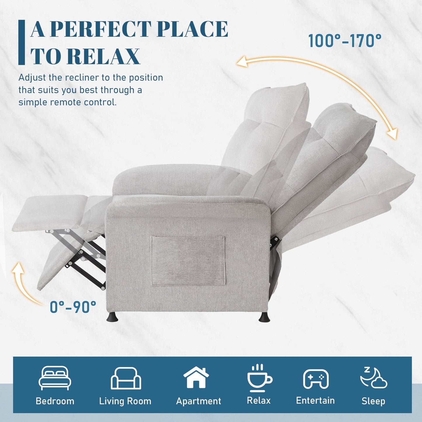 Muumblus High Back Power Recliner Sleeper Chair for Living Room, Bedroom, Light Gray Linen