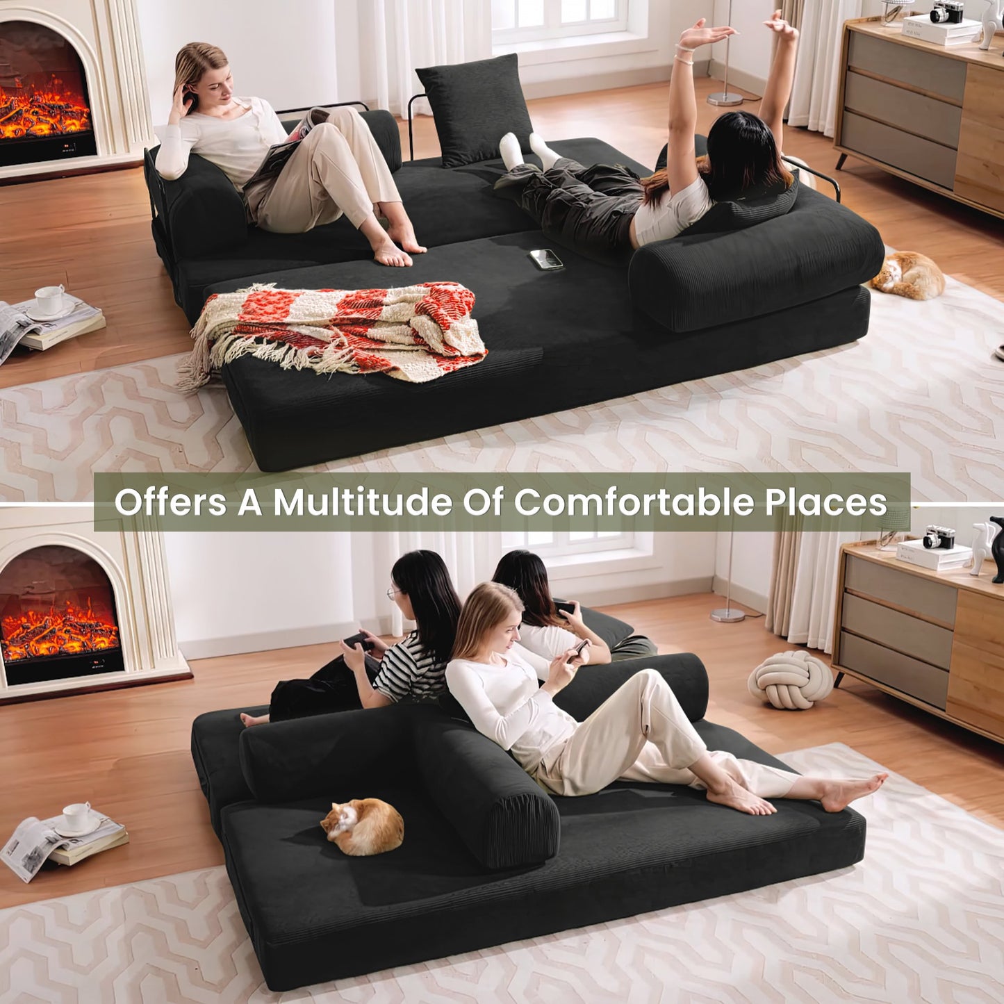 Muumblus Convertible Floor Futon Sofa Bed, Comfy Foldable Sleeper Cloud Couch for Living Room, Bedroom