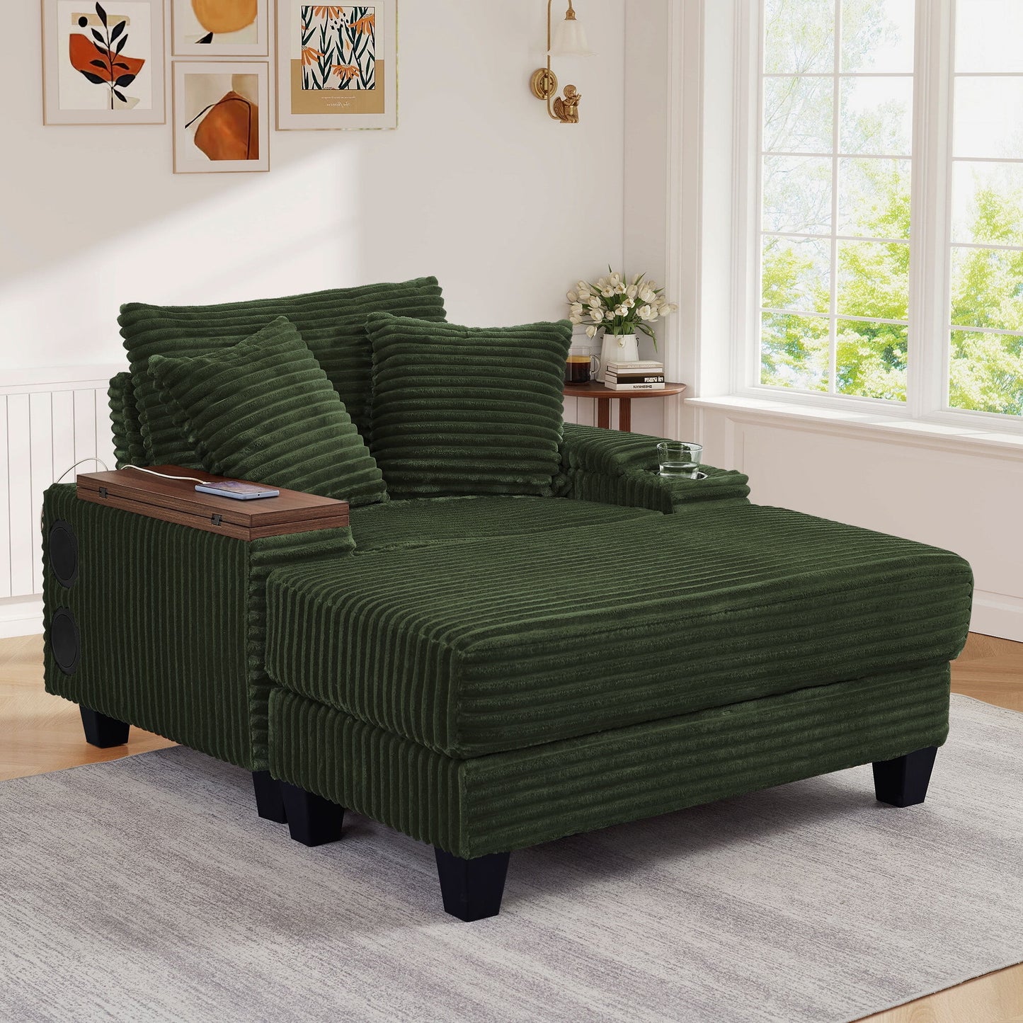 Muumblus Oversized Lounge Accent Chair with Ottoman, Bluetooth Speaker, Versatile Sofa Chairs with Storage Armrest and Rotating Table Board, Modern Cloud Armchair for Living Room