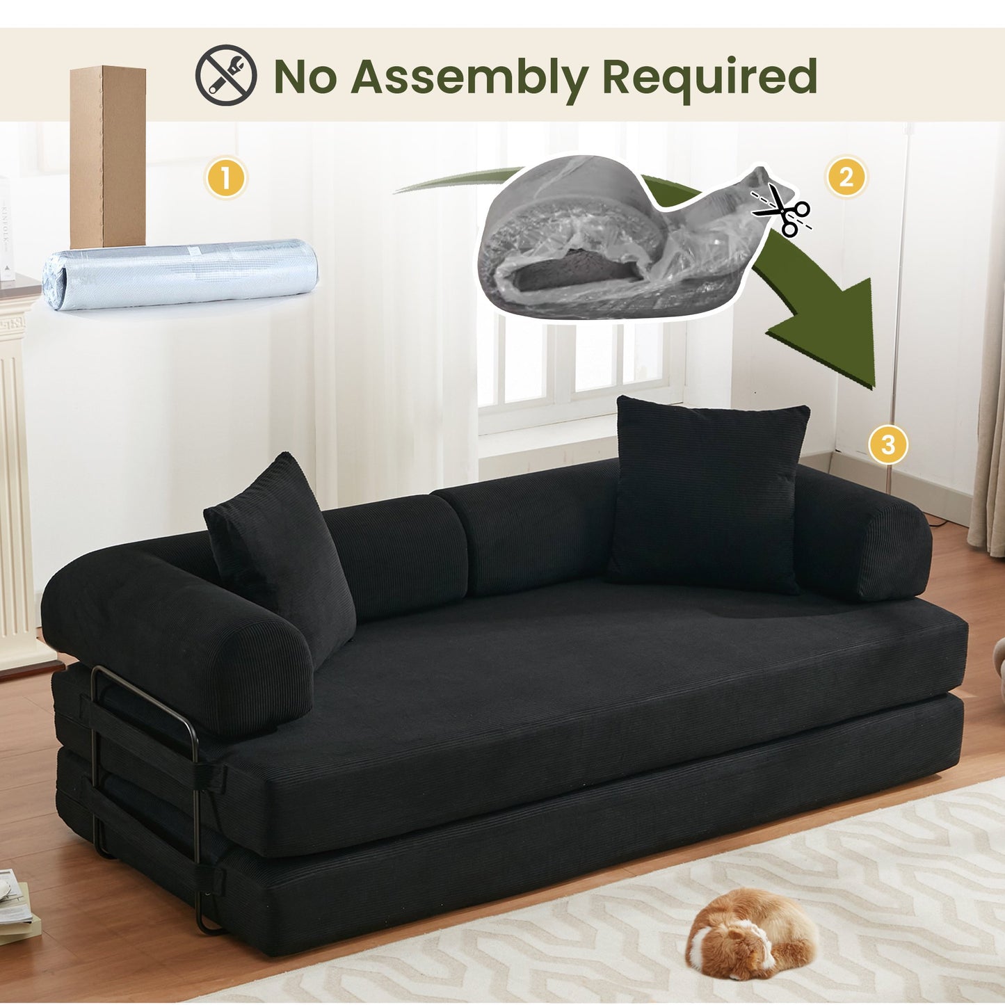 Muumblus Convertible Floor Futon Sofa Bed, Comfy Foldable Sleeper Cloud Couch for Living Room, Bedroom