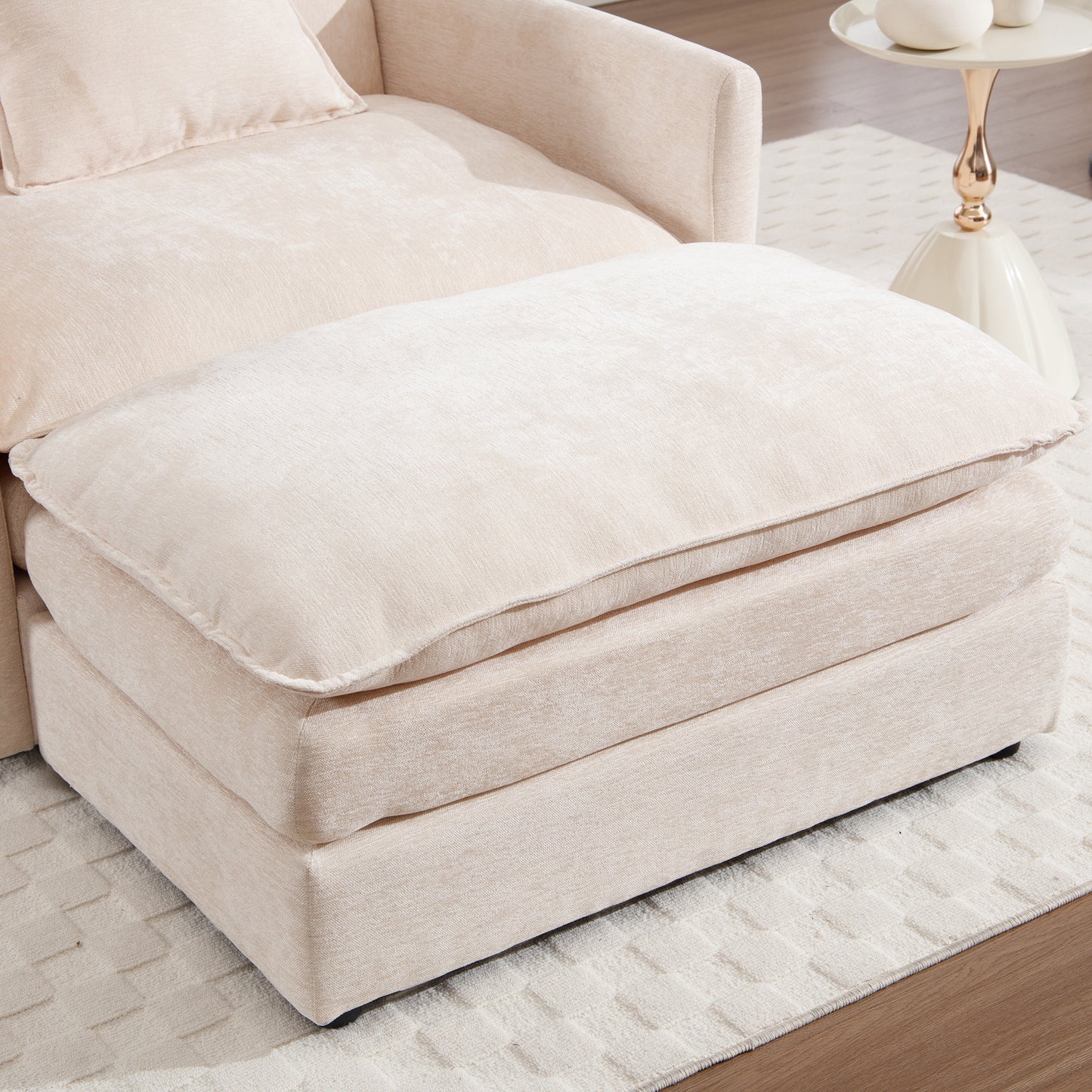 Muumblus Oversized Lounge Chair with Ottoman, Cloud Accent Armchair in Beige Chenille