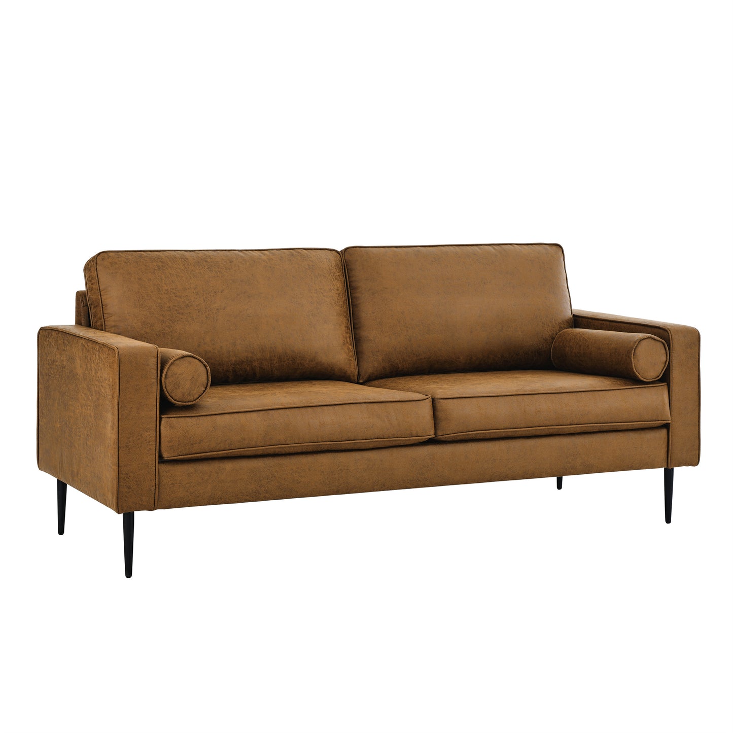 Muumblus Living Room Sectional Sofa with Chaise,3-Seater L Shaped Couch with Ottoman, Brown Faux Leather