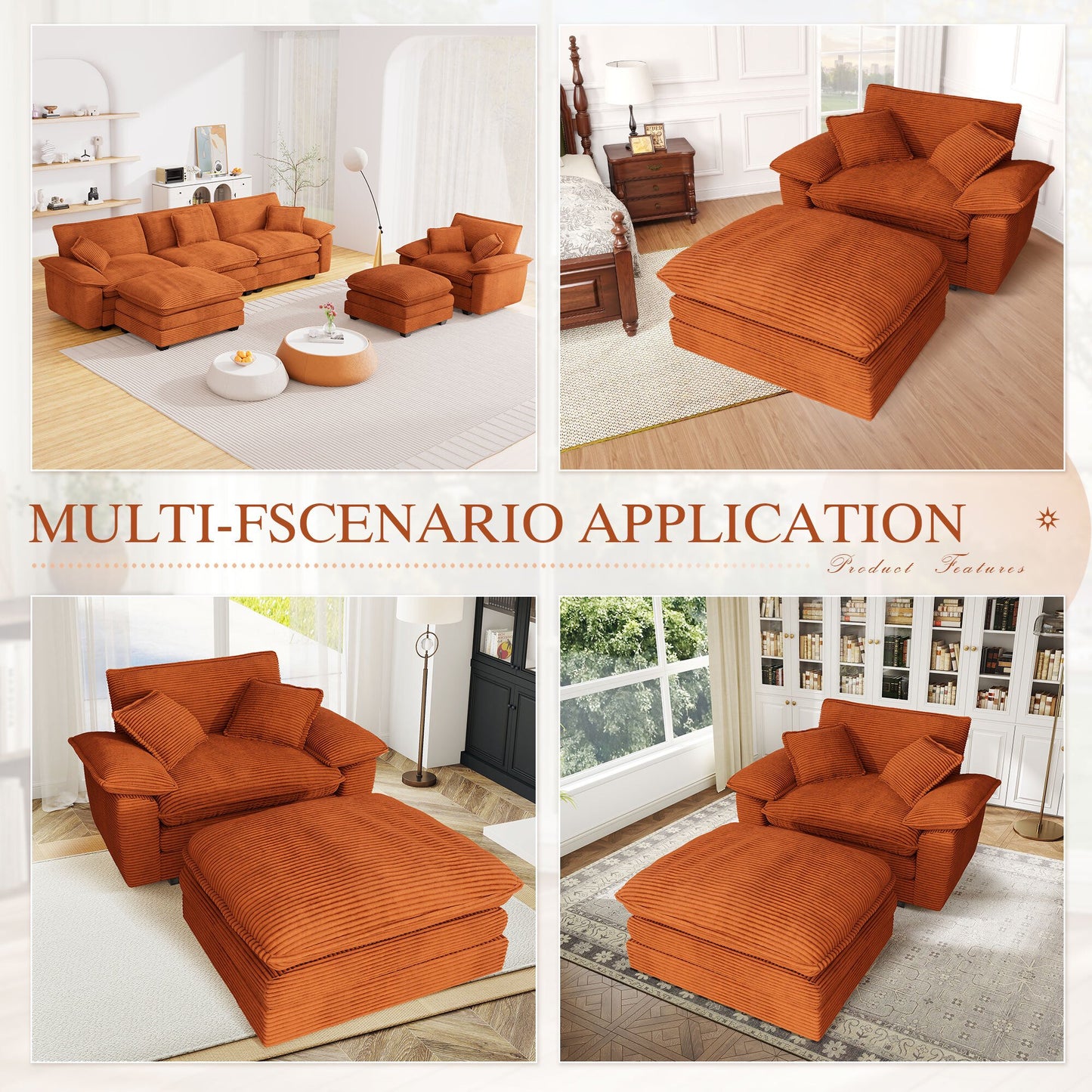 Muumblus Oversized Accent Chair with Ottoman, 48" Indoor Chaise Lounge Cloud Sofa Reading Armchair for Modern Living Room, Bedroom