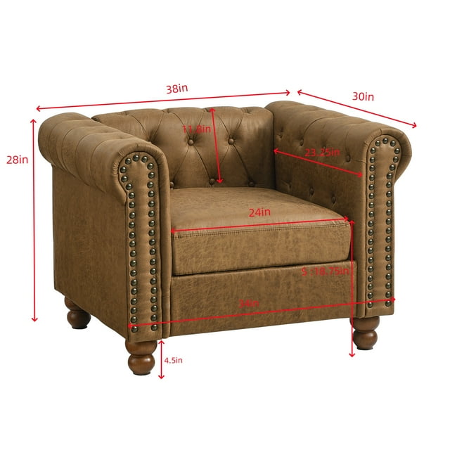 Muumblus 3 Pieces Living Room Furniture Sofa Set, Accent Chair and Loveseat and 3-Seater Sofa, Brown Faux Leather