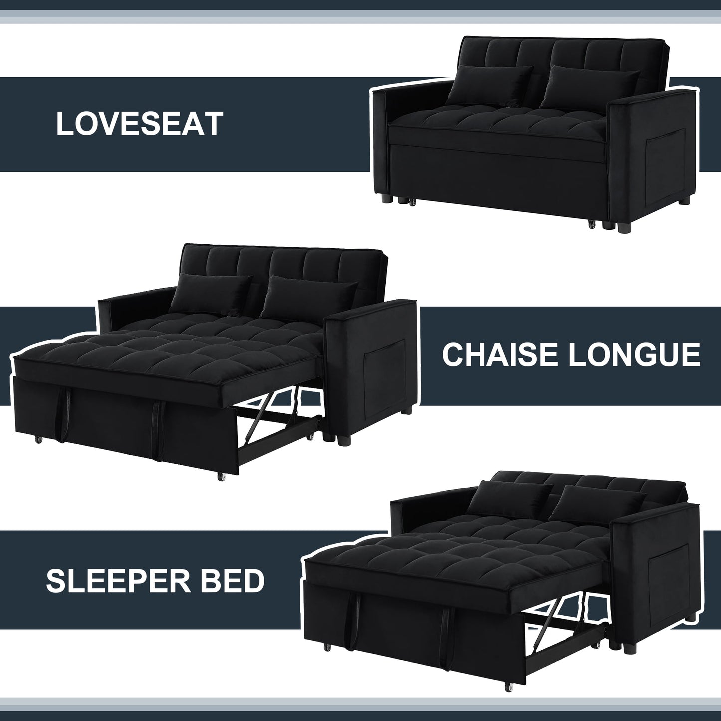 Muumblus Convertible Futon Sofa Bed, Small Space Loveseat Sleeper with Pull Out Bed, Modern Velvet Sofa Couch for Living Room, Adjsutable Backrest