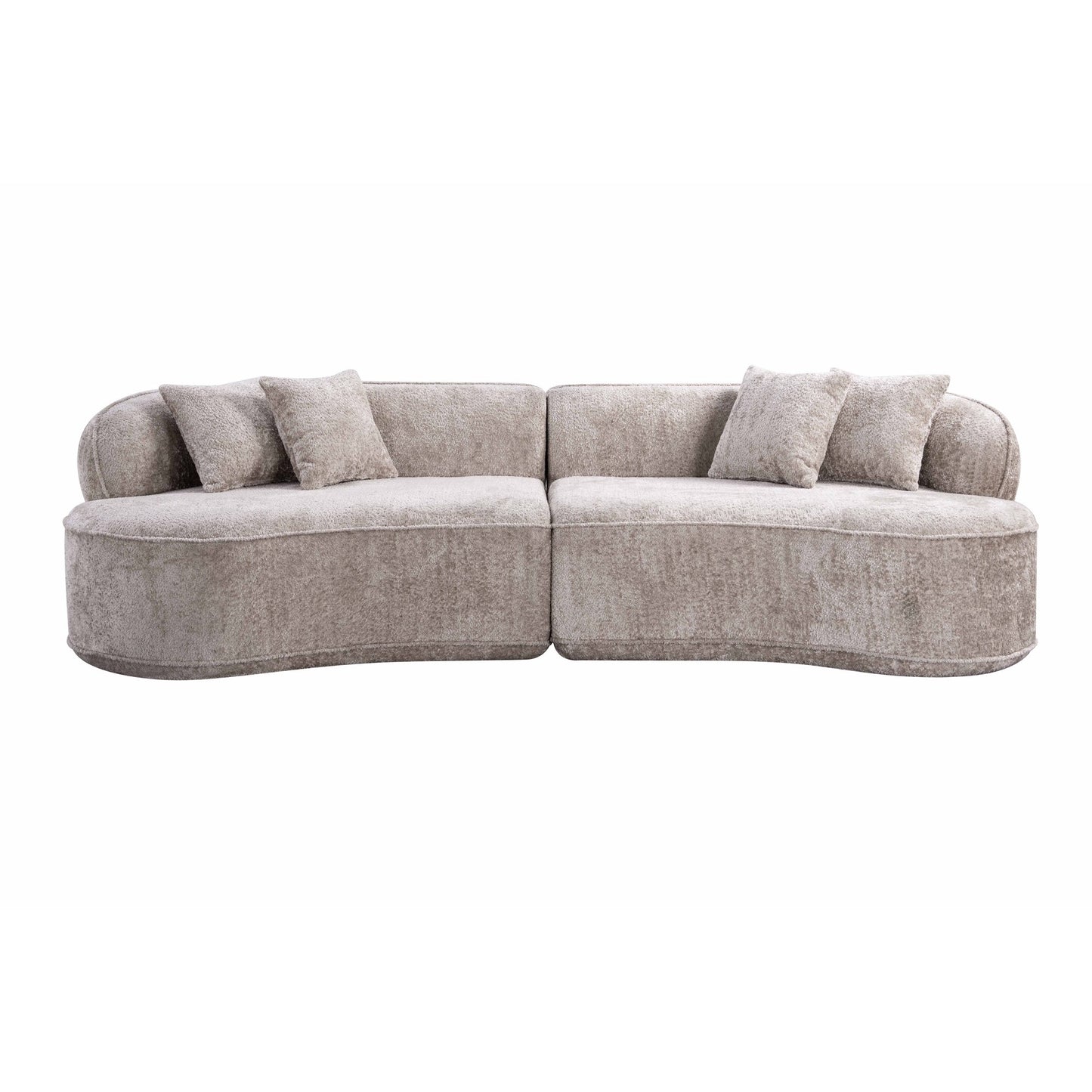 Muumblus 114" Oversized Curved Sofa, Modern Sectional Boneless Cloud Couch, No Assembly Required Floor Sofa for Living Room, Camel Boucle