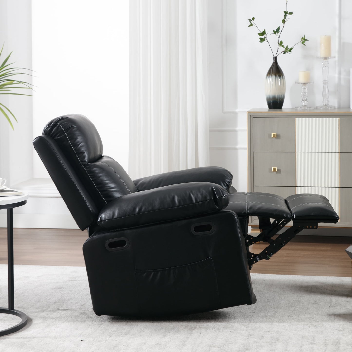 Muumblus Swivel Rocker Recliner with Heat and Massage, Power Recliner Chair for Living Room, Black Faux Leather