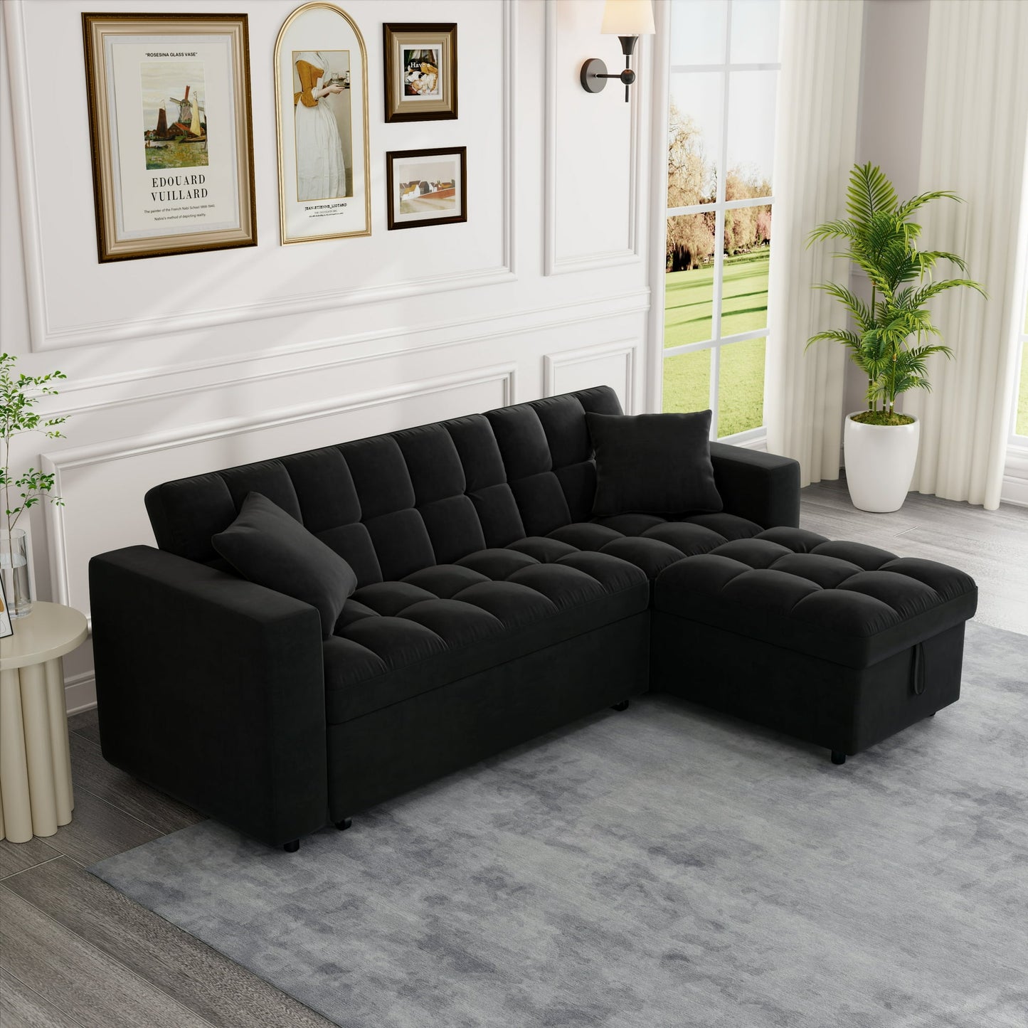 Muumblus 84" Queen Size Convertible Sectional Sleeper Sofa with Storage, Adjustable Backrest, Reversible L-Shaped Pull Out Couch Bed for Living Room, Guest Room