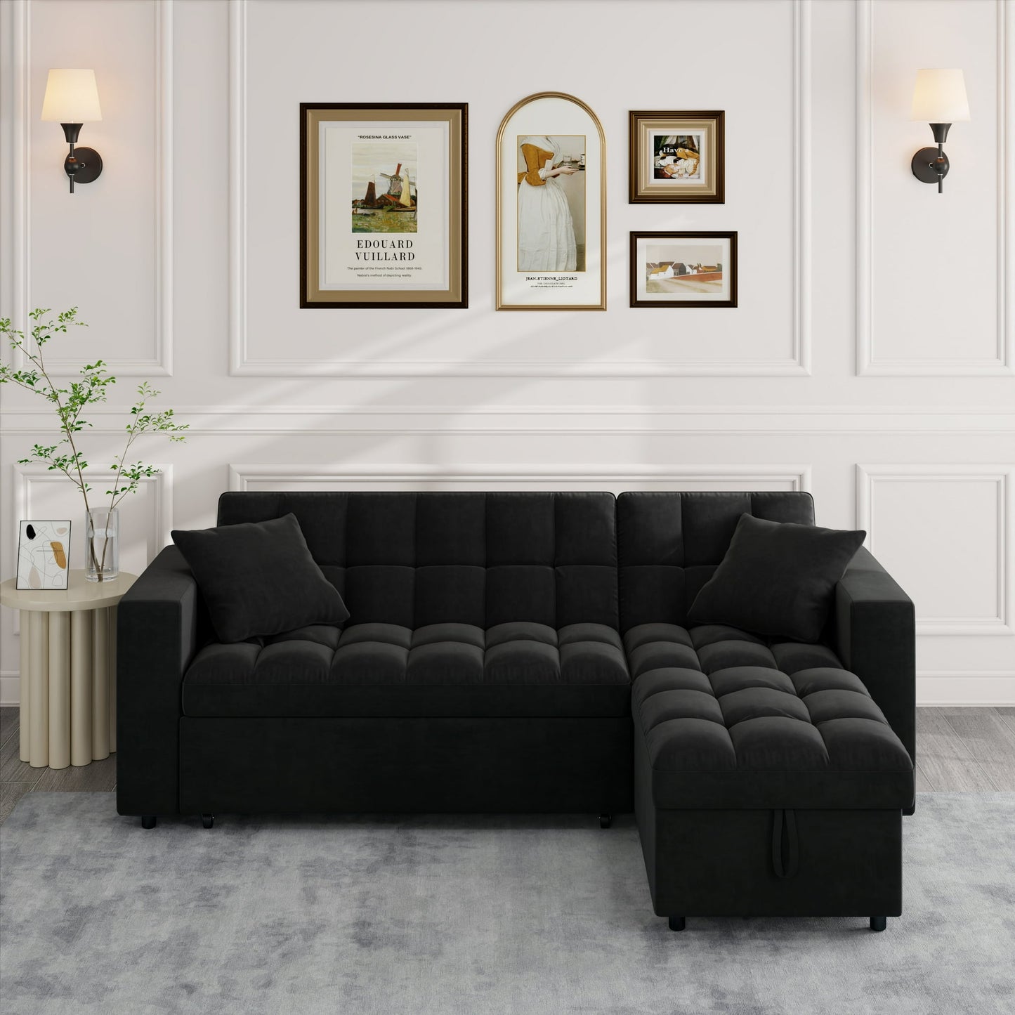 Muumblus 84" Queen Size Convertible Sectional Sleeper Sofa with Storage, Adjustable Backrest, Reversible L-Shaped Pull Out Couch Bed for Living Room, Guest Room