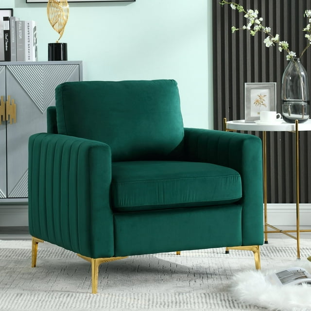 Muumblus 3 Pieces Velvet Living Room Furniture Sets, Modern 1 Seater Sofa Chair and 2 Seater Loveseat Sofa and 3 Seater Sofa Couch, Green