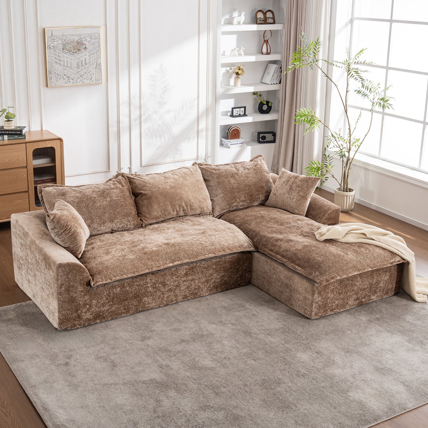 Muumblus 103" Boneless Sectional Sofa with Left Chaise, Comfy L-Shaped Modular Couch for Living Room, No Assembly Required, Black Chenille