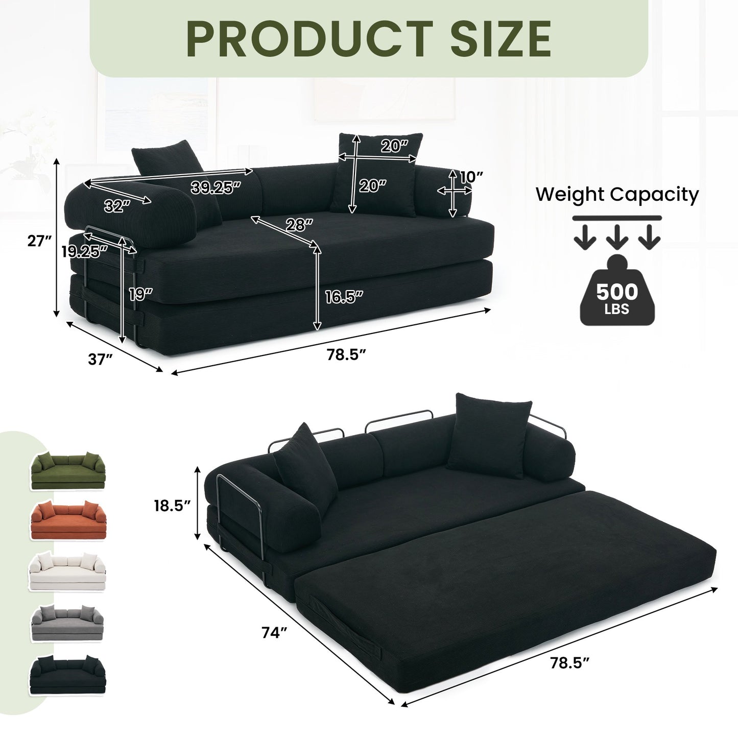 Muumblus Convertible Floor Futon Sofa Bed, Comfy Foldable Sleeper Cloud Couch for Living Room, Bedroom