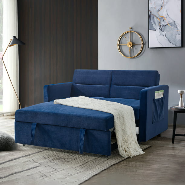 Muumblus 54.5" Convertible Loveseat Sleeper Sofa Bed with Pull Out Bed, Modern Velvet Sleeper Sofa for Living Room, Adjsutable Backrest, Black