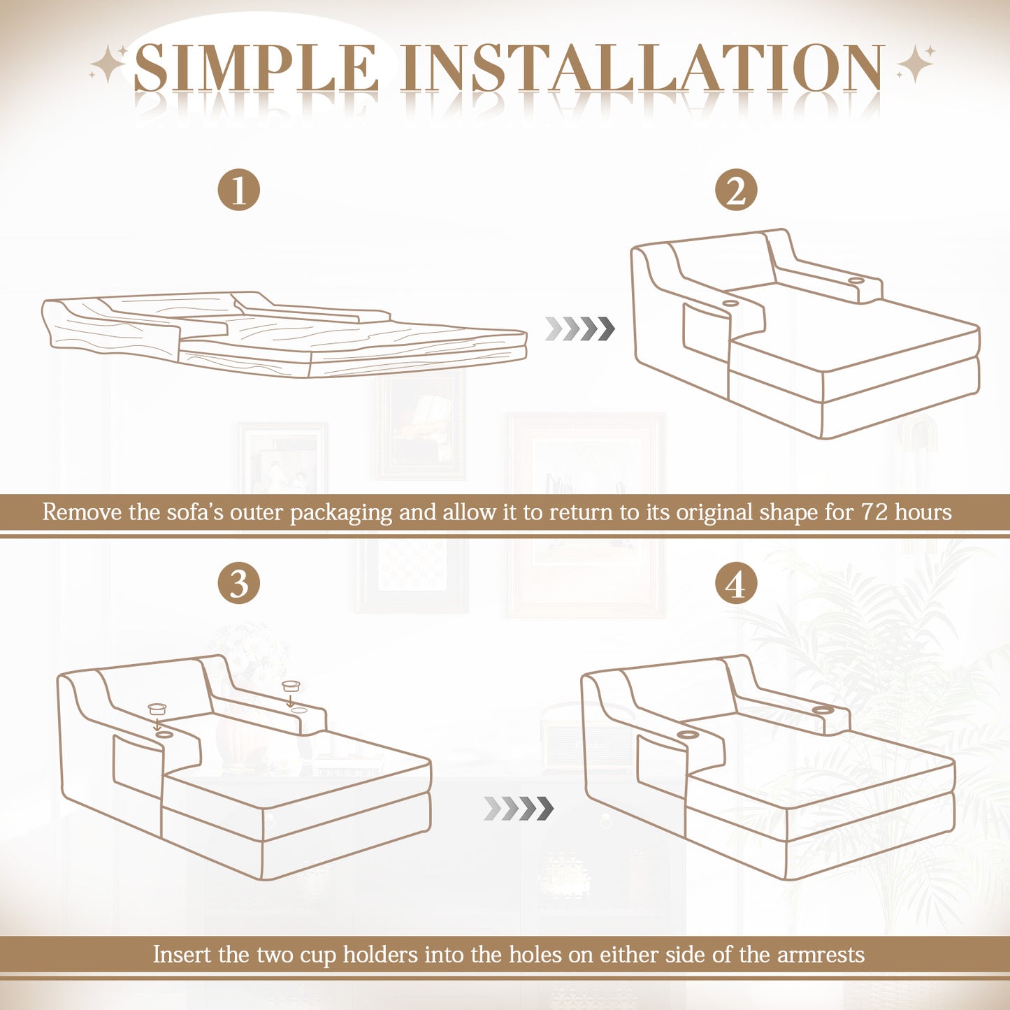 Muumblus Indoor Chaise Lounge with Cup Holders, No Assembly Required, Oversized Upholstered Lounge Chair Sofa Bed for Living Room, Bedroom, Apt., Beige Corduroy