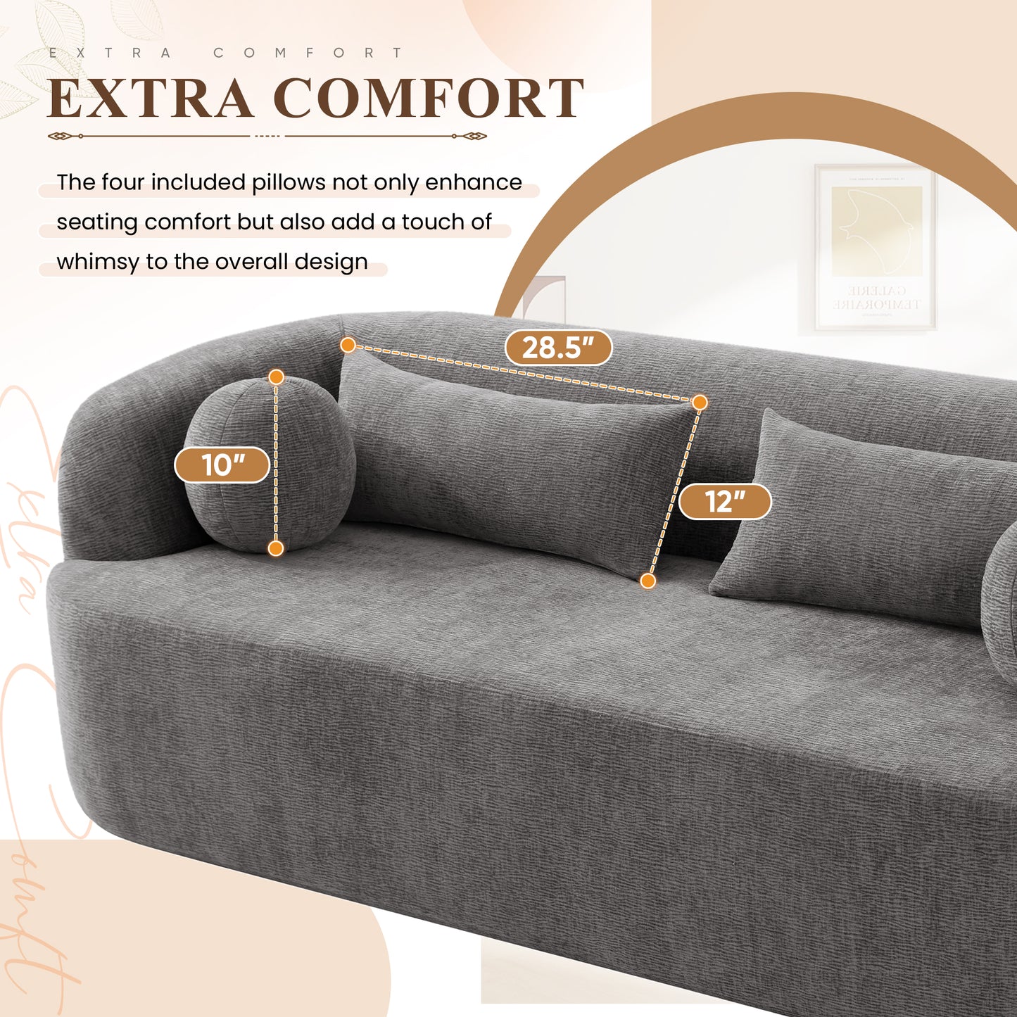 Muumblus 86“ Chenille Boneless Sofa, Modern Upholstered Living Room Couch, Cozy Curved 3-Seater Cloud Sofa, Gray