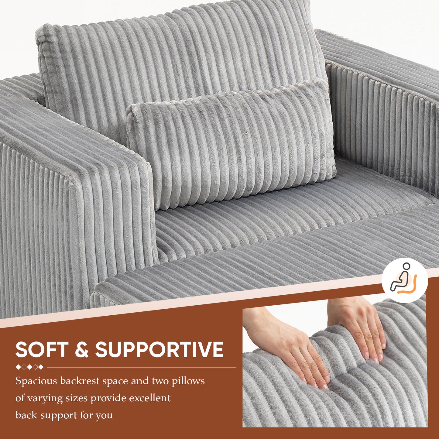 Muumblus Accent Chair with Movable Ottoman, Oversized Indoor Chaise Lounge Chair, No Assembly, Boneless Corduroy Cloud Sofa for Living Room, Gray