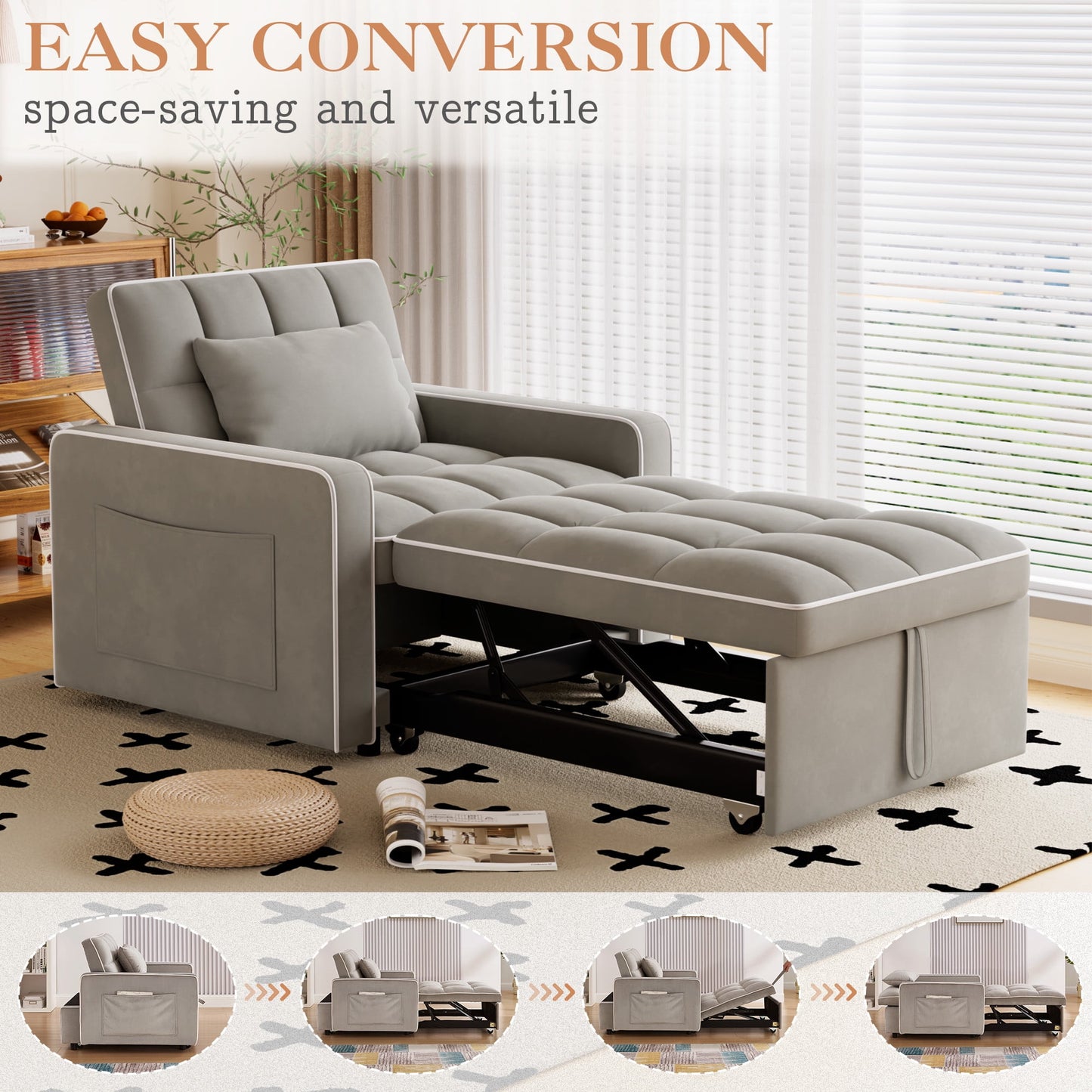 Muumblus Sleeper Sofa Chair Bed, 3-in-1 Convertible Sofa Chair