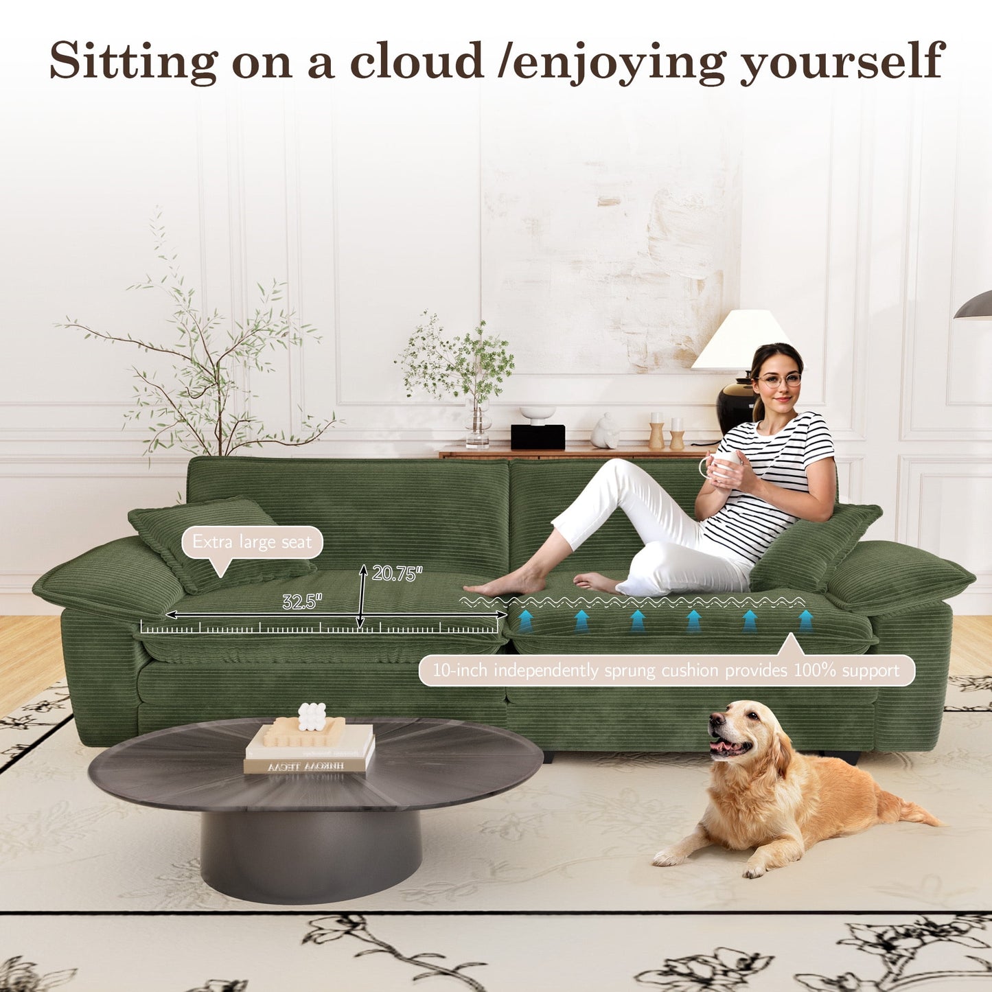 Muumblus Corduroy Loveseat Sofa, Upholstered 2-Seater Sleeper Couch for Living Room/Apt, Green