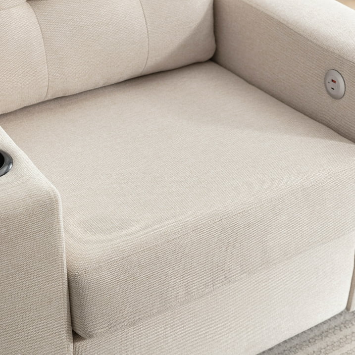 Muumblus Oversized Swivel Accent Chair for Living Room Bedroom, Leisure Single Sofa Armchair with USB Charging Port and Cup Holder, Beige Fabric