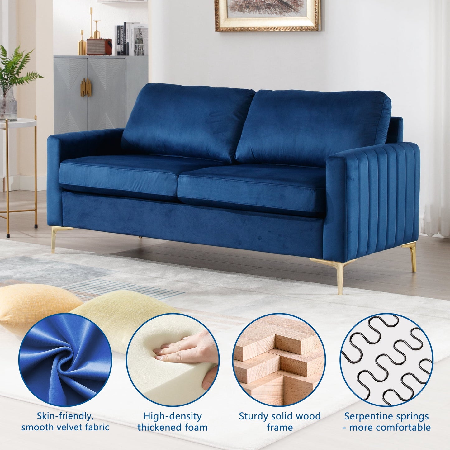 Muumblus Loveseat Sofa, 2 Seater Sofa for Small Space, Tufted Velvet Couch, Mid Century Modern Small Couches for Living Room, Bedroom