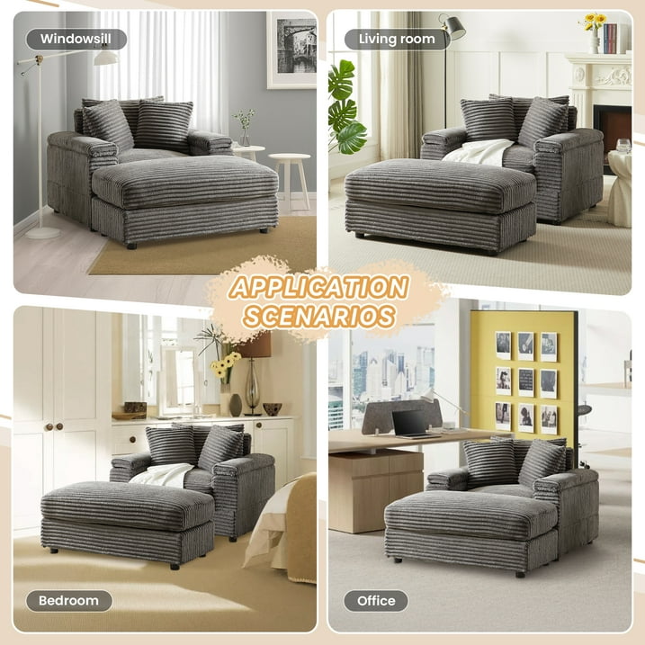 Muumblus Oversized Lounge Chair with Ottoman, Cloud Accent Reading Armchair for Living Room
