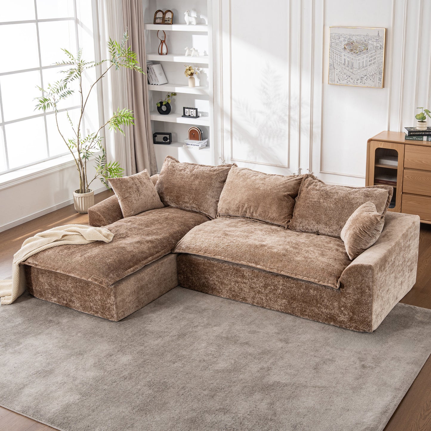 Muumblus 103" Boneless Sectional Sofa with Left Chaise, Comfy L-Shaped Modular Couch for Living Room, No Assembly Required, Black Chenille