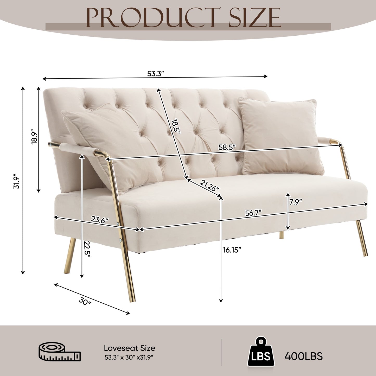 Muumblus 53.5" Velet Loveseat Sofa