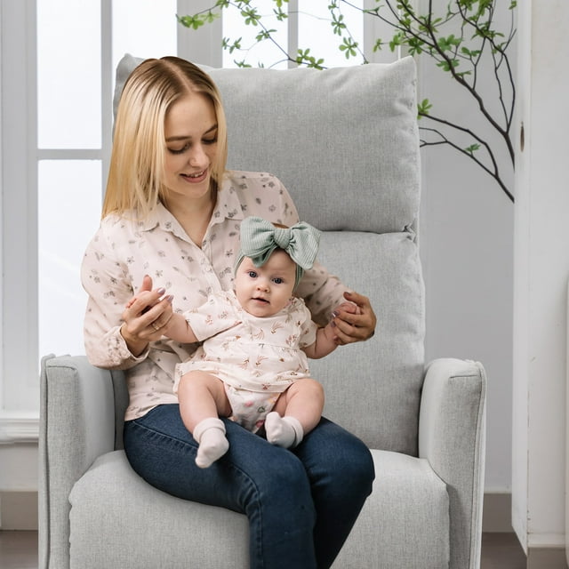 Muumblus Swivel Glider Rocker Recliner Chair for Nuresery, Tall Back Upholstered Home Theater for Living Room, Gray Linen