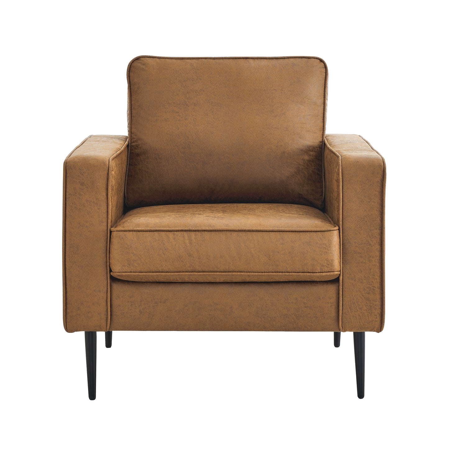 Muumblus Accent Chair with Ottoman, Upholstered Lounge Chiar in Brown Faux Leather